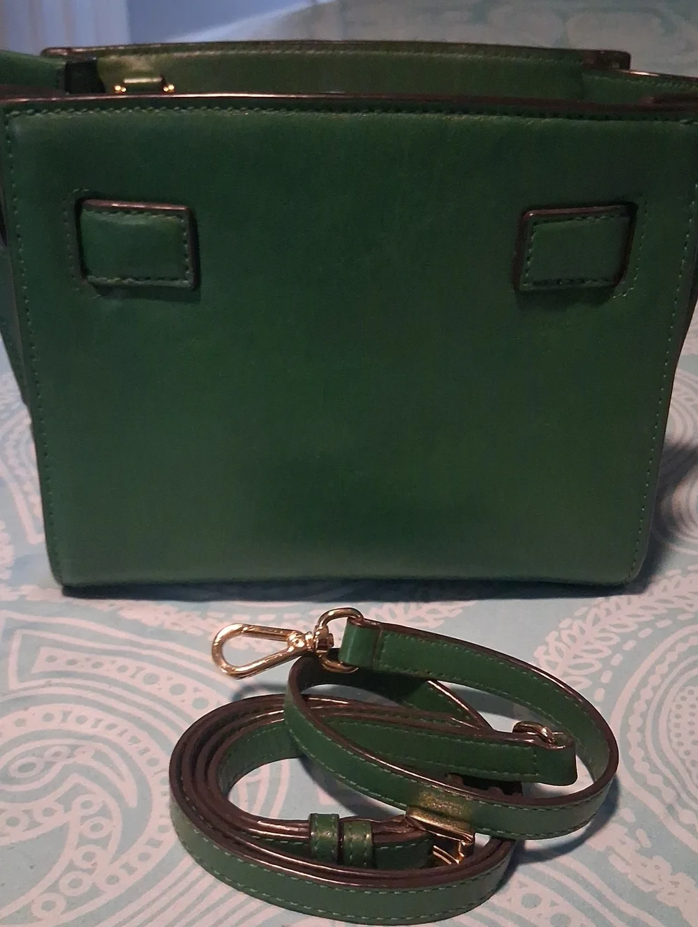 Michael Kors Emerald Green Leather Small Satchel w/Goldtone Lock & Key  (NWOT)